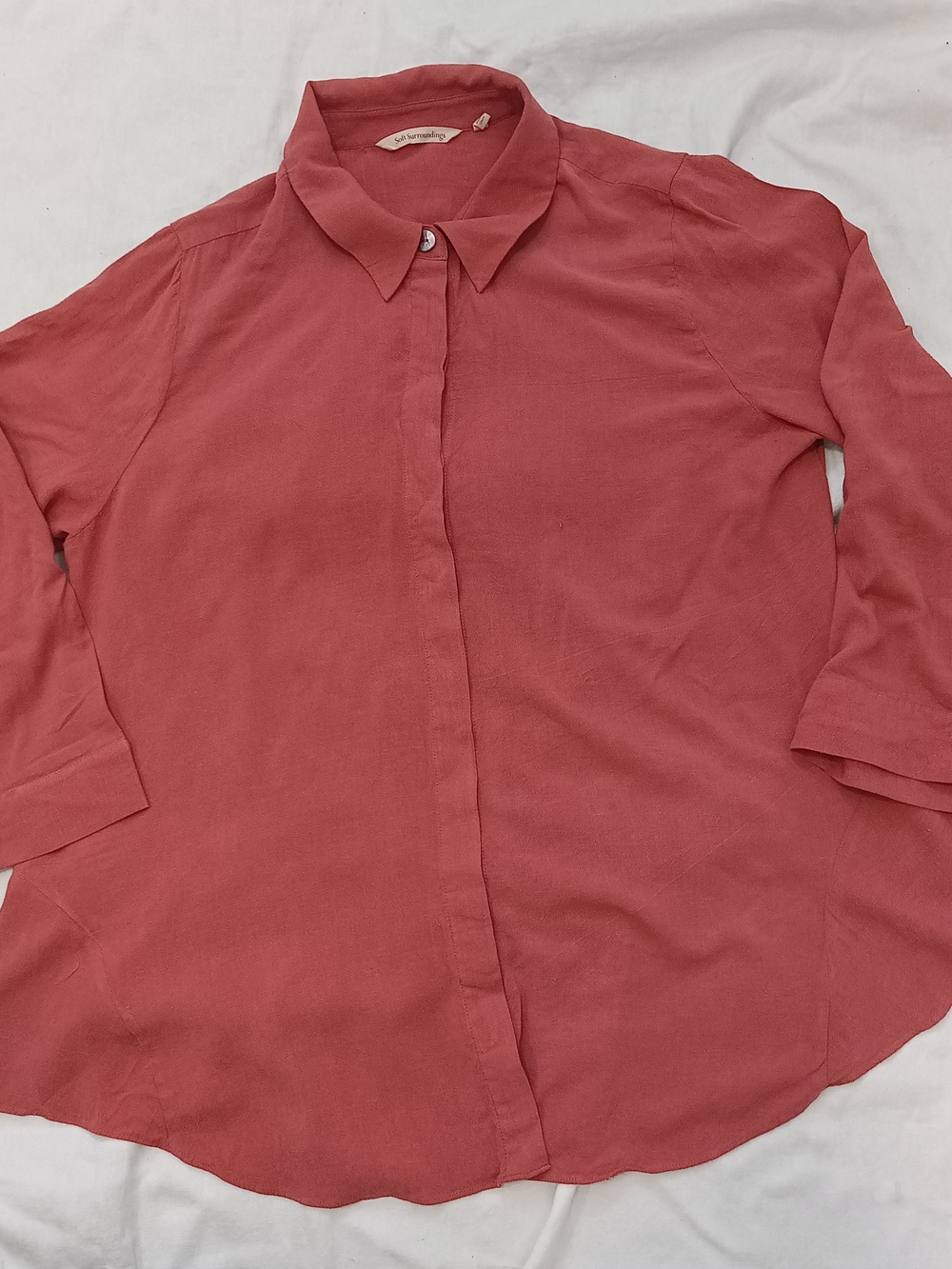 Soft Surroundings Relaxed Button-Front Roll Tab Sleeves XL Blouse in Rose